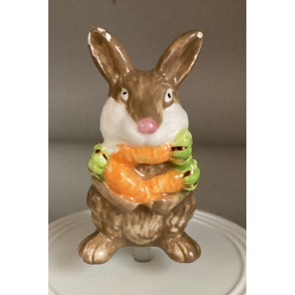 Nora Fleming Ceramic Mini Easter Bunny Rabbit w/Carrots Flawed -Lid Not Included